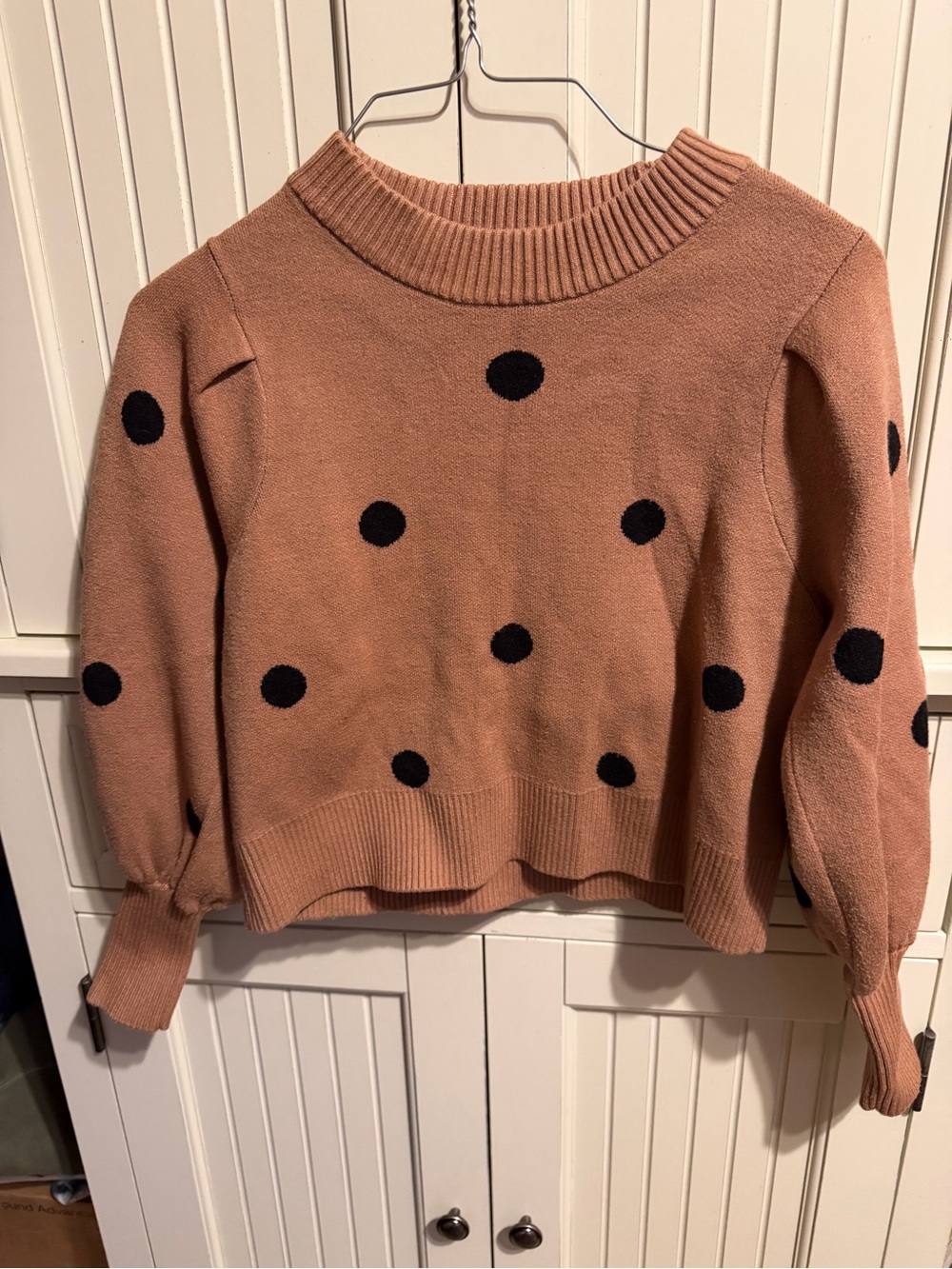 Women’s Polka Dot Knit Sweater - Tan with Black Dots